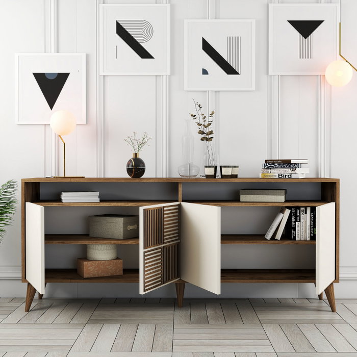 Hanah Home Consola Nogal, Crema 180cm Ancho